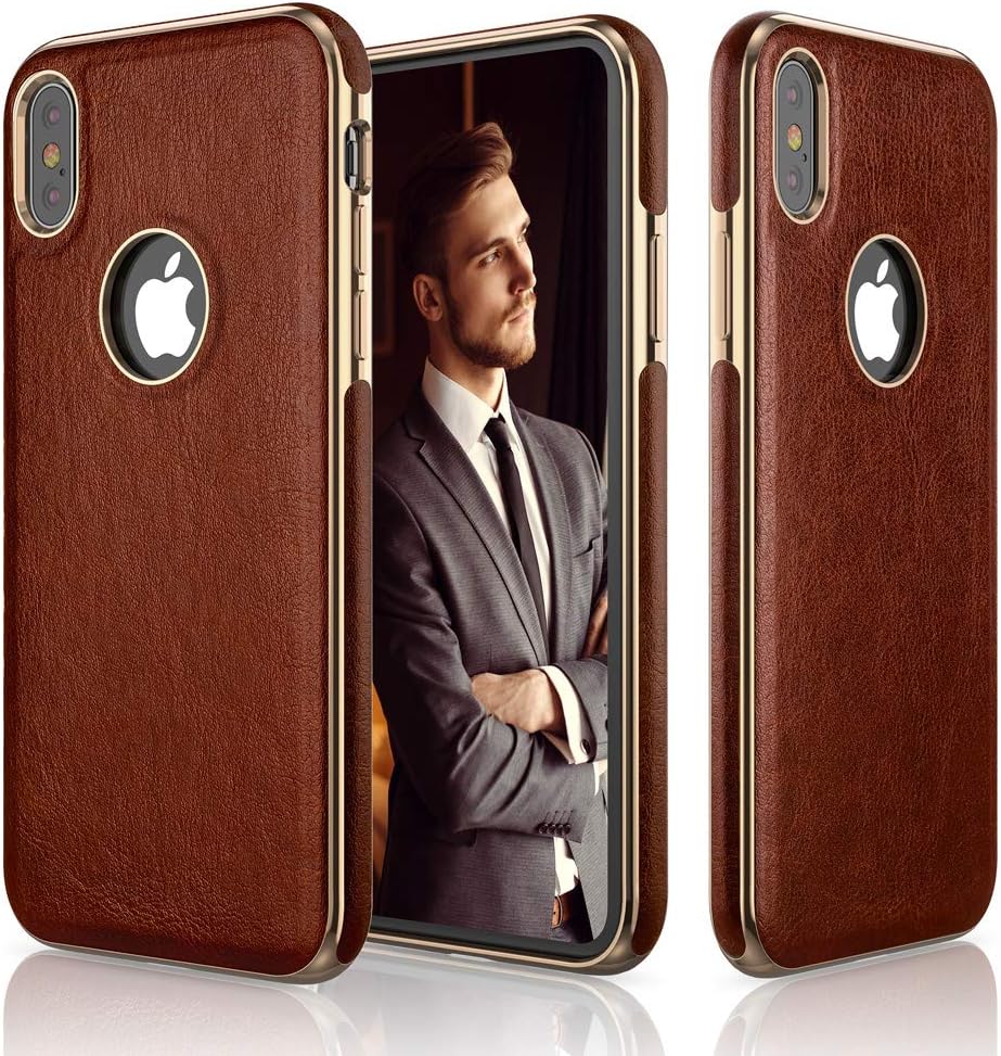 LOHASIC for iPhone Xs Case, iPhone X Case Premium Leather Slim Thin Luxury PU Non Slip Soft Grip Flexible Bumper Shockproof Cases Compatible with Apple iPhone X XS New Version (2018) - Brown