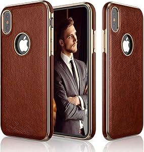 LOHASIC for iPhone Xs Case, iPhone X Case Premium Leather Slim Thin Luxury PU Non Slip Soft Grip Flexible Bumper Shockproof Cases Compatible with Apple iPhone X XS New Version (2018) - Brown