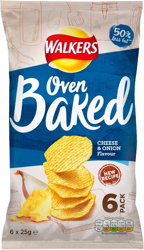 Walkers Crisps Baked Cheese and Onion Multipack Snacks, 6 x 25 g