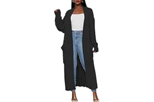 Caracilia Womens Long Cardigan Sweaters 2024 Fall Open Front Coat Long Sleeve Cable Knit Maxi Outerwear Trendy Jacket Clothes