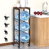 Mlinavn 5 Gallon Water Bottle Holder, 3-Tier Water Jug Rack,Water Jug Stand With Lockable Casters,Heavy Duty Water Storage Rack Water Dispenser Stand,Water Jug Holder For Kitchen,Office,Garage,Brown