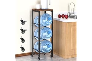 Mlinavn 5 Gallon Water Bottle Holder, 3-Tier Water Jug Rack,Water Jug Stand With Lockable Casters,Heavy Duty Water Storage Rack Water Dispenser Stand,Water Jug Holder For Kitchen,Office,Garage,Brown
