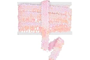 EZ TRIMS Elastic Sequin Trim, 1.2 Inch 3 Row Flat Glitter Paillette Sequin Ribbon, Bling Fabric Metallic Stretch Strip Sewing DIY Projects, 5 Yards, Pink