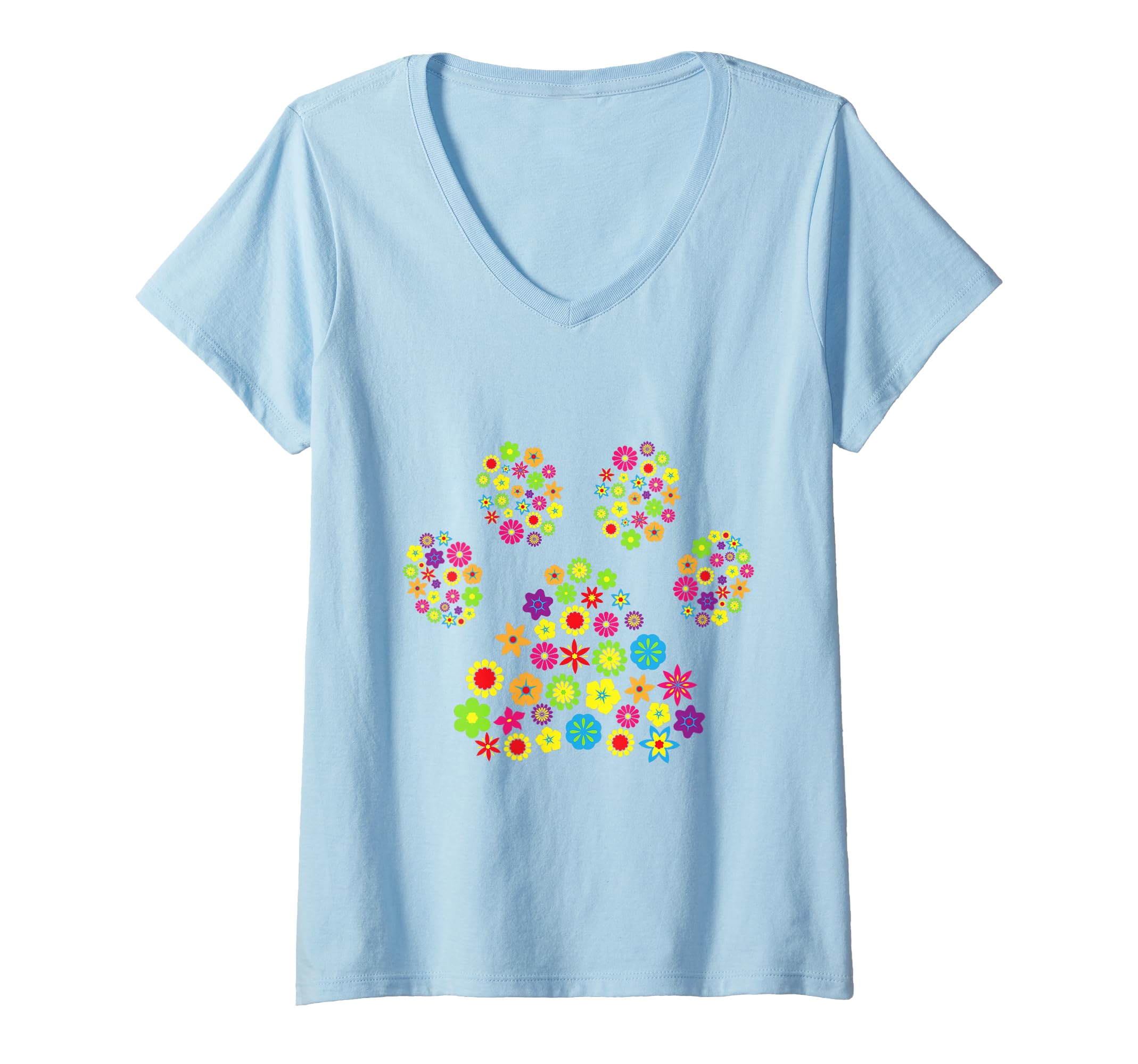 Womens Dog paw flowers dog mom miss Dog Lovers Bello V-Neck T-Shirt