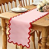 AnyDesign Scalloped Edge Table Runner Elegant Red Pink Table Cover Decoration for Holiday Wedding Birthday Party Home Kitchen Dining, 12.6 x 69.3 Inch