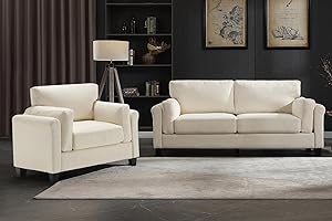 Morden Fort Double Arm Living Room Furniture Sets, Comfy Deep Seat Single Chair & 3 Seater Sofa, Pet-Friendly Sofas Couch Small Spaces Sofa Bed Couches for Living Room Bedroom Apartment Lounge Beige