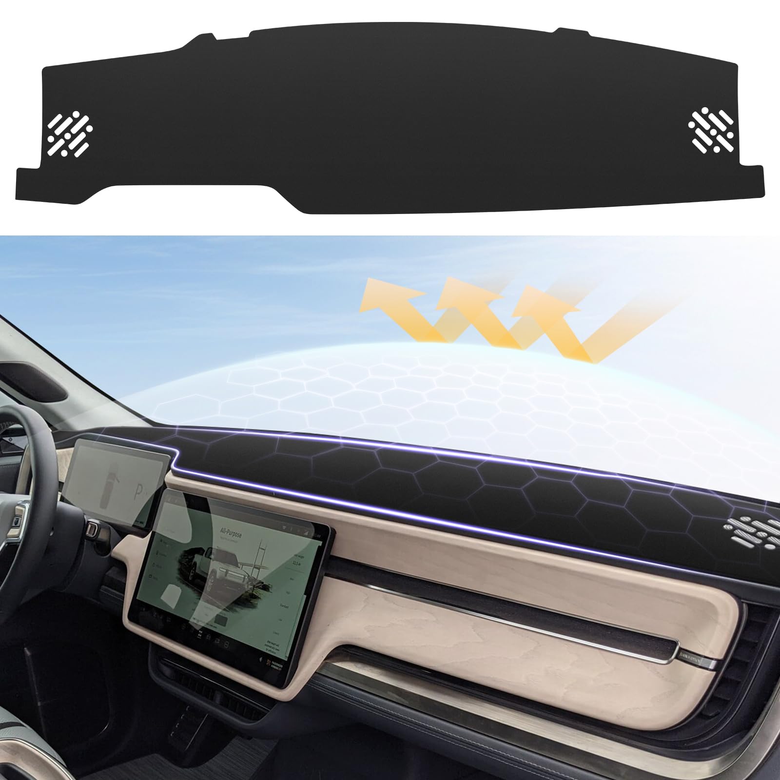 Photo 1 of Autofit Upgraded Rubber Anti-Slip Dashboard Cover Fit for Rivian R1T 2022 2023 2024 2025 Dash Cover for rivian Accessories Non-Slip Carpet Sunshield Glare UV Rays Protector