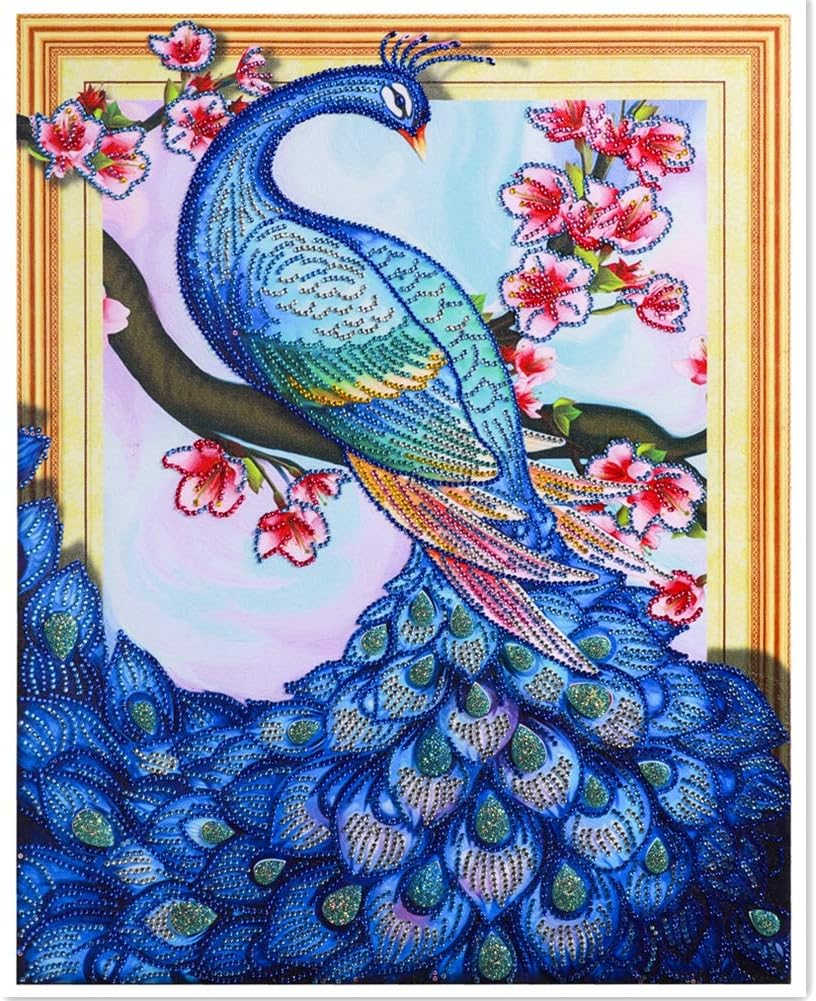 5D Diamond Painting Kits Special Shaped Diamond Embroidery Painting Pasted Paint by Number Kit Stitch Craft Kit Home Decor Wall Sticker - Peacock, 30x40cm (DZ002)