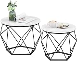 VASAGLE Round Coffee Tables Set of 2 White Black LET040B59