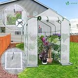 VOUNOT Walk In Greenhouse 143x215x195cm with Shelves White view 2