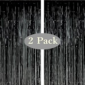 Twinkle Star Photo Booth Backdrop Foil Curtain Tinsel Backdrop Environmental Background for Birthday Party, Wedding, Graduation, Christmas Decorations (2 Pack, Black)