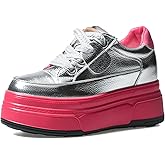 JYSGYLT Platform Sneakers For Women - (3 inch-3.5 inch )6cm Heel & 3cm Inner Lift, Comfortable Cushioned Arch Support, Non-Slip Casual Walking Shoes, Microfiber Leather Platform Shoes White Black Red Yellow