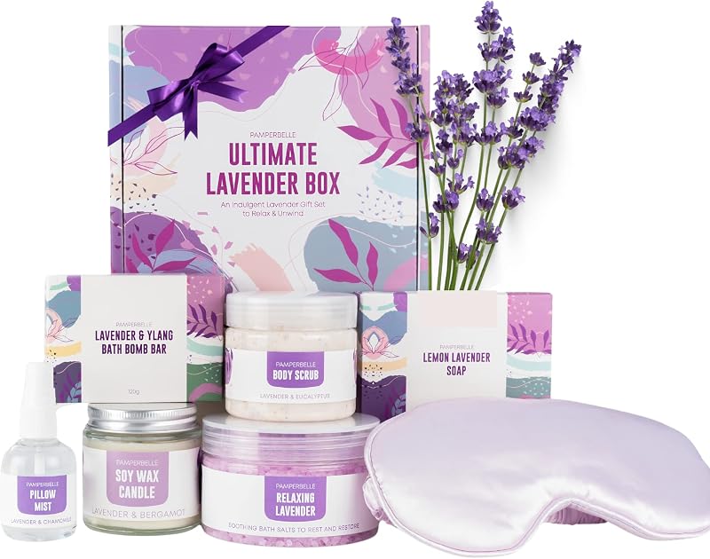 Pamper Belle Lavender Relaxation Spa Bath Gift Set 7pc Body Scrub Soap Salts