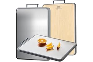 Titanium Cutting Board Double Sided Bamboo Cutting Board for Kitchen Double Sided Food Grade, Pure titanium & Bamboo Cutting 