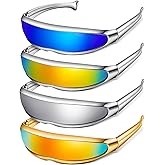 4 Pairs Futuristic Narrow Cyclops Sunglasses Robot Space Costume Color Mirrored Lens