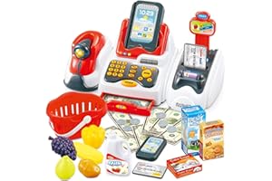 Cheffun Toy Cash Register for Kids - Kids Cash Register with Scanner , Credit Reader, Play Cash Register for Kids, Toy Cash Register Learning Resources, Play Store, Play Money for Kids for Age 3-7+