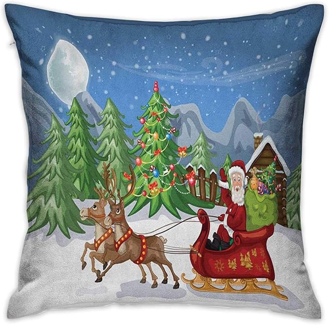 Cubiertas de funda de almohada cuadrada de Navidad Paisaje campestre en