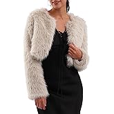 Amazhiyu Women's Faux Fur Cropped Coat Long Sleeve Open Front Winter Jacket