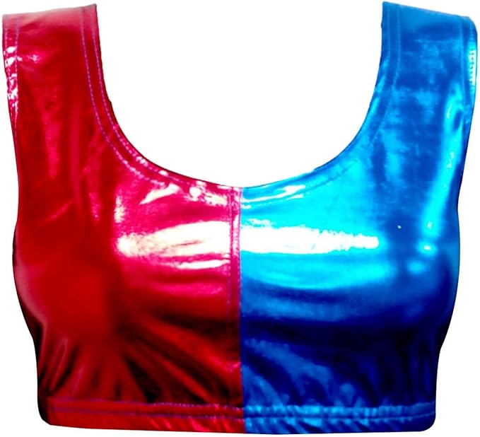 H.A.A.S® Womens Harley Quinn Metallic Liquid Red/Blue Leggings Crop Top