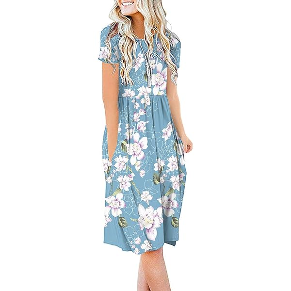 DouBCQ Women's Casual Short Sleeve Flowy Pleated Loose Dresses with Pockets  (0-Black, S) at Amazon Women's Clothing store