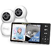 HelloBaby 720P 5.5" HD Baby Monitor 2 Cameras and Audio, No WiFi, Split Screen Remote Pan Tilt Zoom Video Baby Monitor Wide V