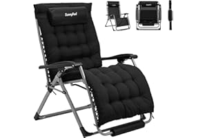 SUNNYFEEL Zero Gravity Chair Patio Folding Lawn Outdoor Lounge Gravity Camp Reclining Lounge Chair 33In 500LBS with Cup Holder Pillows for Poolside Backyard and Beach (Black)