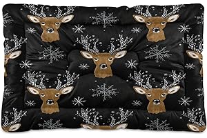 KEEPREAL Snowflakes Deer Heads Dog Bed & Cat Bed for Medium/Large Pets, Ultra Soft Calming Washable Pet Bed with Non-Slip Bot