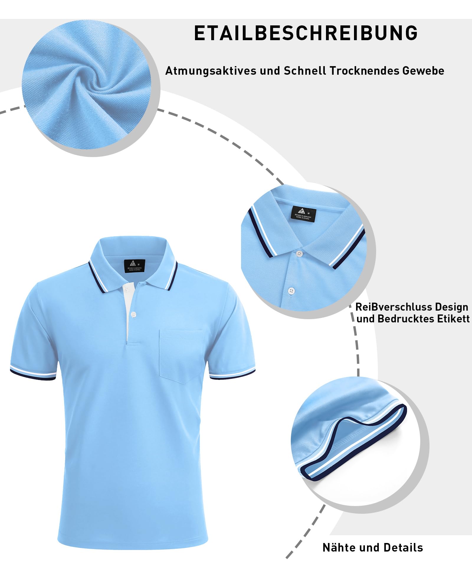 LLdress Herren Kurzarm Poloshirt Atmungsaktiv Schnelltrocknend Tshirt Freizeit Sport Sommer Poloshirts Männer Knopfleiste Polohemd 4