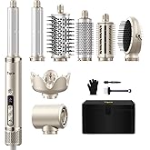 Tqcir 8-in-1 Professional Hot Air Styler&Hair Dryer Brush, Powerful Multi-Styler with Auto-Wrap Curler with Storage Case, Fast Drying Curling Straightening Volumizing Without Heat Damage(Gold)
