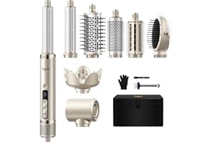 Tqcir 8-in-1 Professional Hot Air Styler&Hair Dryer Brush, Powerful Multi-Styler with Auto-Wrap Curler with Storage Case, Fast Drying Curling Straightening Volumizing Without Heat Damage(Gold)