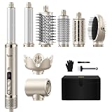 Tqcir 8-in-1 Professional Hot Air Styler&Hair Dryer Brush, Powerful Multi-Styler with Auto-Wrap Curler with Storage Case, Fast Drying Curling Straightening Volumizing Without Heat Damage(Gold)