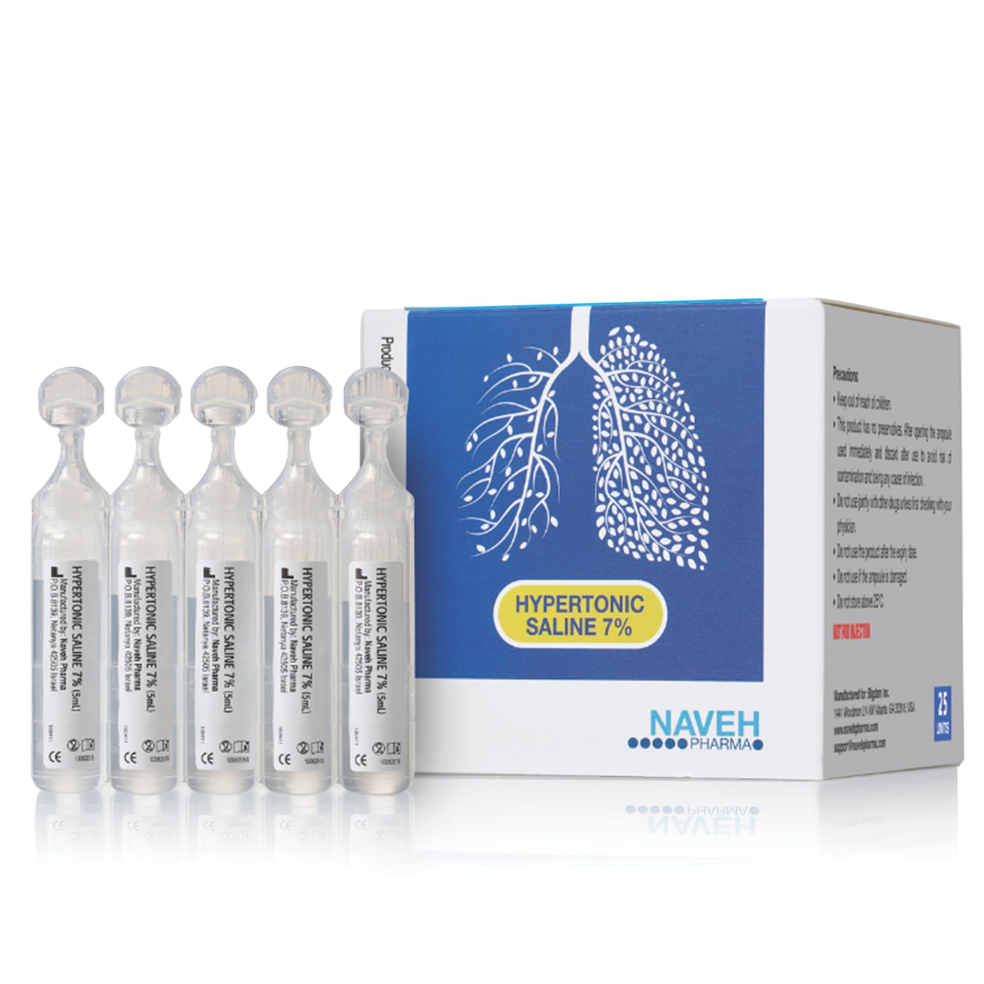 NAVEH PHARMA Saline Solution 5ML(0.17 fl oz), 25 Units per Box. 7% Solution for Various Household Uses.