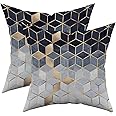 TAOSON Set of 2,Home Decor Colorful Gradient Geometry Print Cozy Throw Pillow Cases Cushion Covers Shells for Couch Bed Sofa Farmhouse Manual 18x18 Inches Only Cover (Not Gold More Beige & Dark Blue)