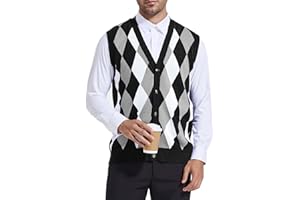 Beotyshow Mens Argyle Sweater Vests V Neck Sleeveless Cardigan Vest Knitwear