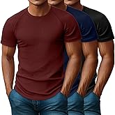Riyiper 3 Pack Men's Muscle T Shirt Casual Short Sleeve Tops Ribbed Crewneck Slim Fit Workout Gym Curve Hem Basic Tee Shirts