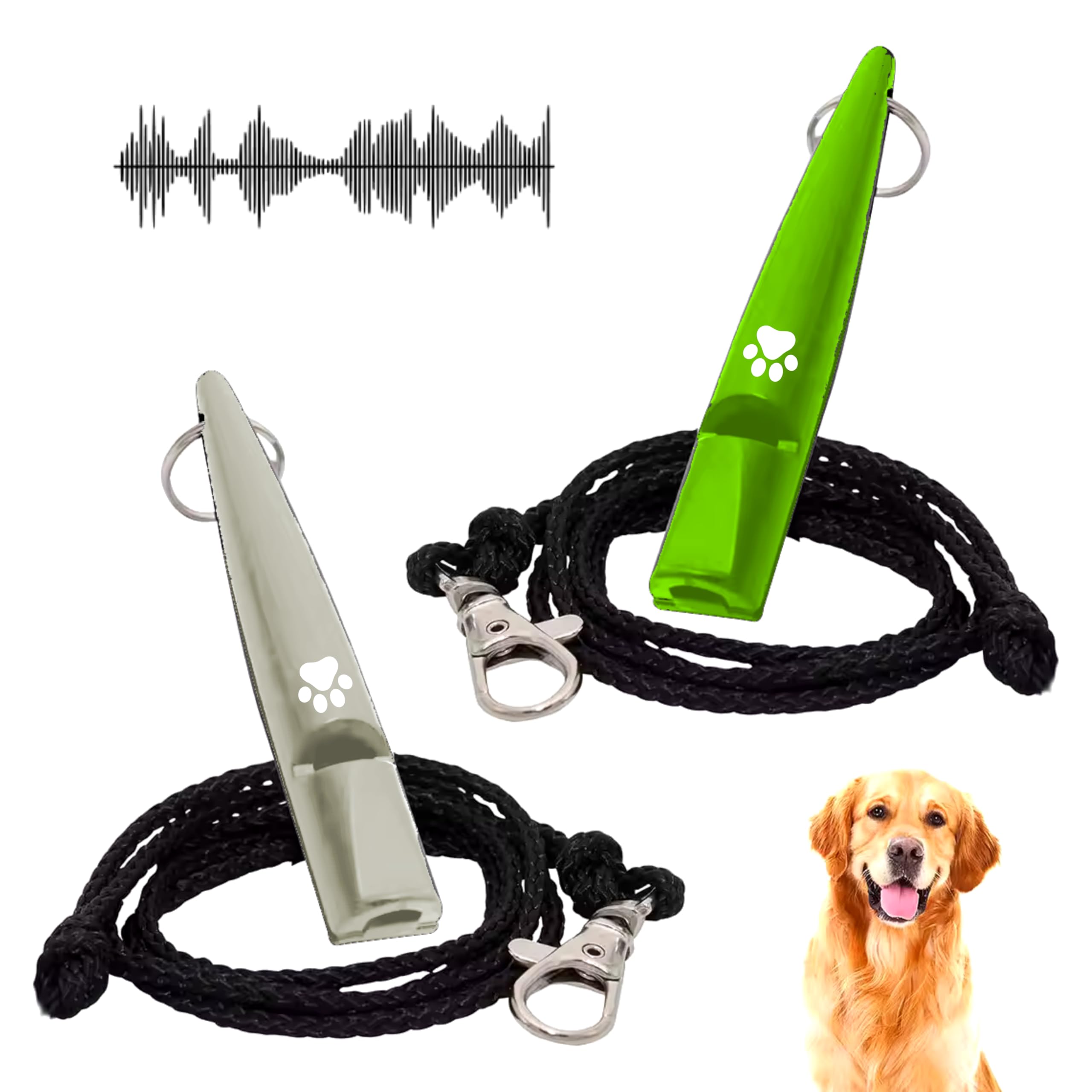 TECET® ️ Pack of 2 Dog Training Whistles | Powerful Dog Repeller, Anti-Bark, Dog Defense | with Strap, Green and White