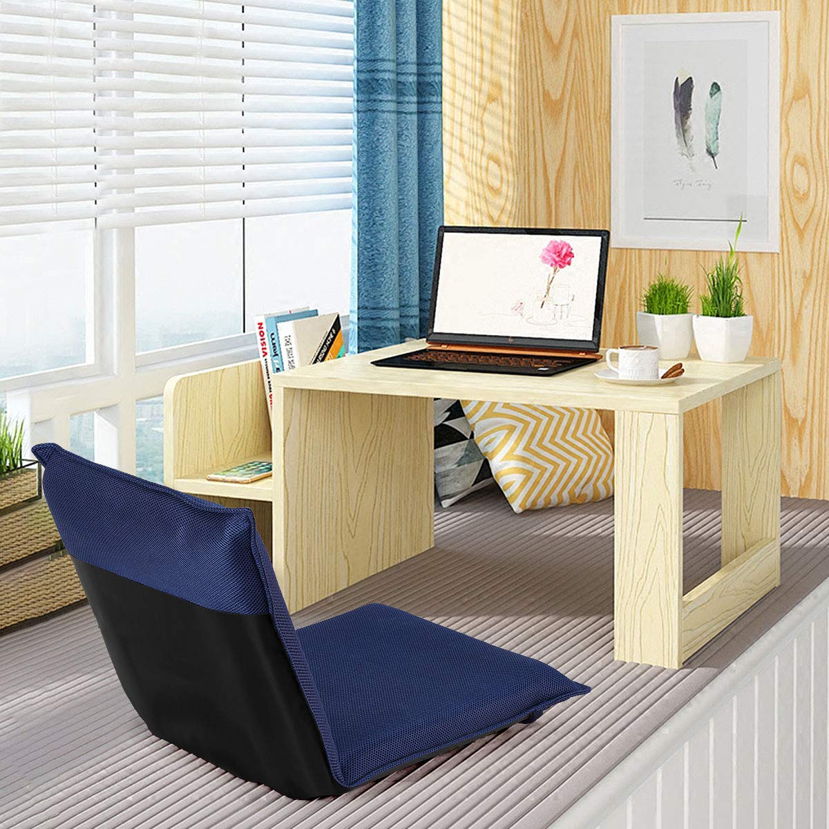 Giantex Adjustable Mesh Floor Sofa Chair, 6-Position Multiangle Padded Floor Chair, Cushioned Back Support Versatile, Video Game Chairs for Meditation Seminars Reading TV Watching or Gaming