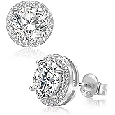 BREN Moissanite Earrings for Women Men, Lab Created 0.5/1ct Moissanite 925 Sterling Silver Halo Earrings Studs Round Cut D Color VVS1 Clarity