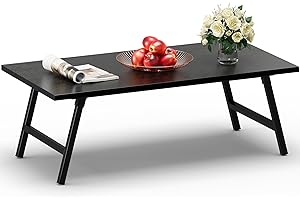 FAMIDGE Folding Coffee Table, 39.4” Portable Floor Table Desk for Sitting on The Floor, No Assembly Low Coffee Table for Living Room, Home, Caravan and Camping, Large 39.4Lx19.7Wx15.8H, Black