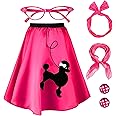 Hicarer 5 Pcs 50s Women Outfit 1950 Poodle Skirt Sock Hop Costume Accessory Halloween Scarf Glasses Bandana Headband Earring