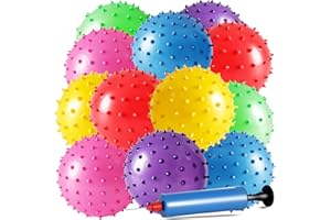 LOVEINUSA 12 Pack Bouncy Ball Knobby Massage Ball, 5" Spiky Sensory Toy for Kids & Adults, Stress Relief Office Desk Fidget Toy, Christmas Stocking Stuffers & Party Favors with Pump