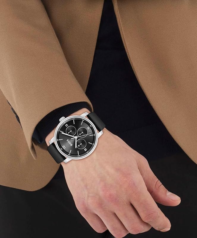 Boss Montre Analogique Multifunction à Quartz pour Homme Collection Contender avec Bracelet en Cuir Noir - 1514125