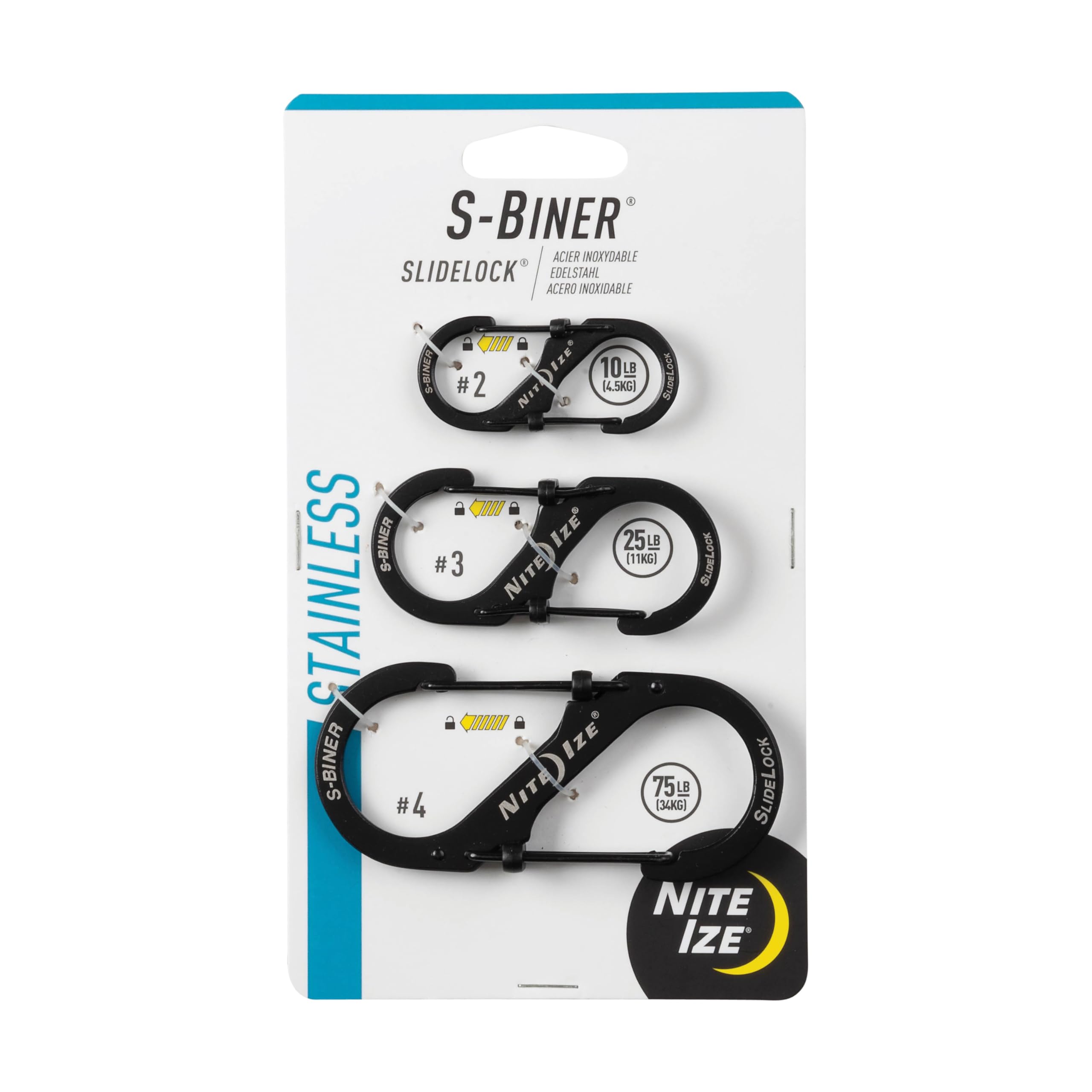 Nite Ize LSBC-01-R6 S-Biner Stainless Steel Slide Lock (Pack of 3), Black