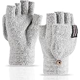 Bodvera Winter Convertible Mittens Fingerless Gloves for Men and Women Warm Half Finger Glove with Flip Texting Driving