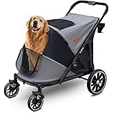 Dog Stroller for Large Dogs & Cats up to 130 lbs,Foldable Large Pet Stroller for 2 Dogs with 360° Wear-Resistant Rubber Wheels Mesh Windows,Extra Large Heavy Duty,All Terrain Wagon Cart with Air Mesh
