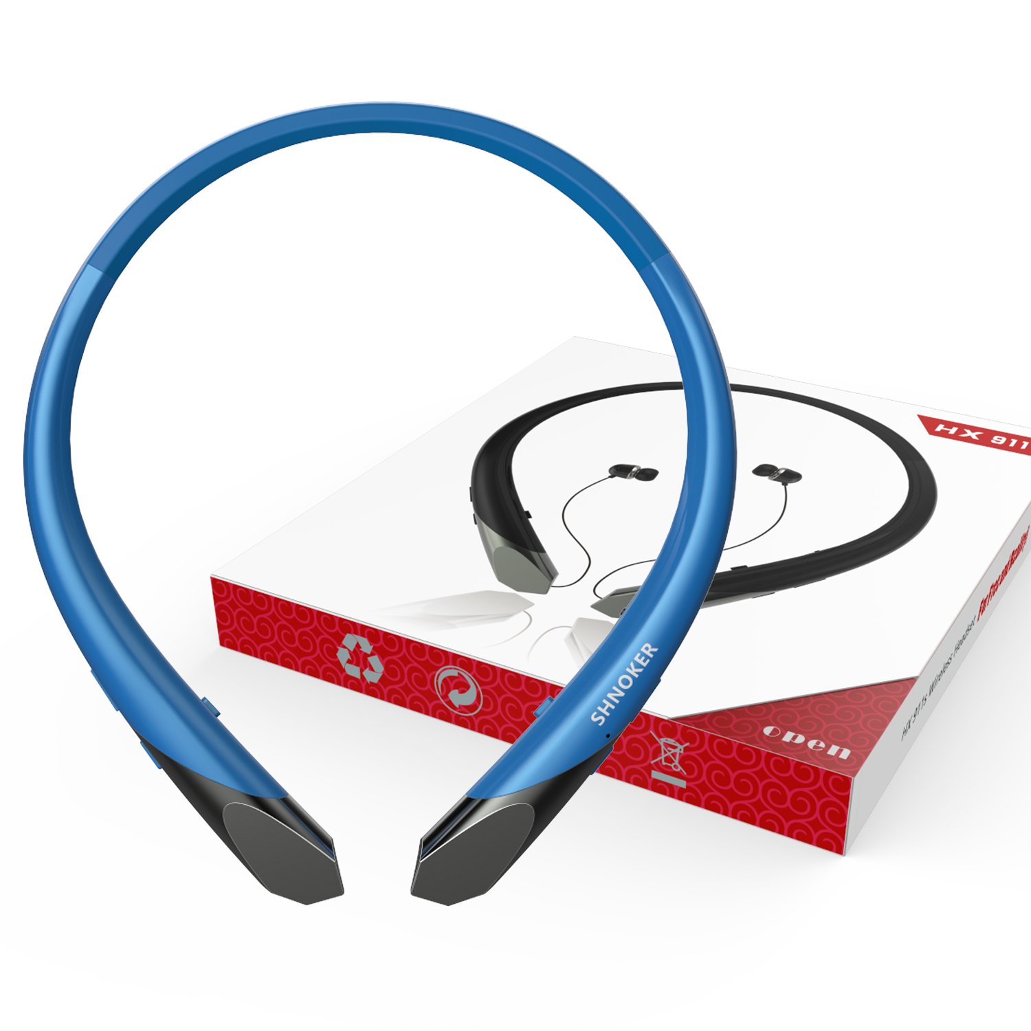 Upgrade Version Wireless Bluetooth Headphones V4.1 Neckband Headset Retractable Earbuds HD Stereo Sound Noise Reduction Mic Sports Sweat-proof Earphone for Android Cellphones and Iphone (Blue)