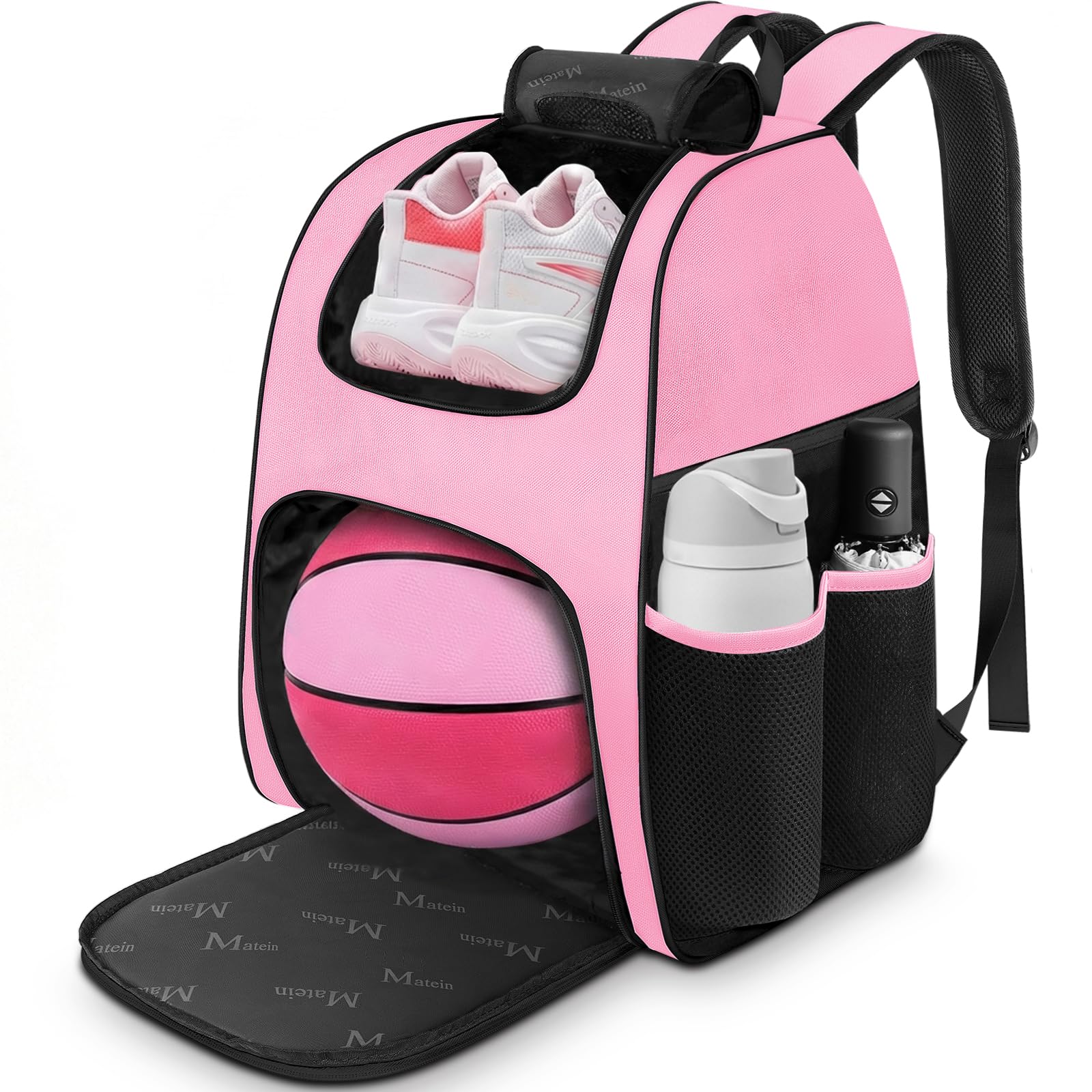 MATEIN Pink Basketball Backpack, Water Resistant 40 L Soccer Bag with Breathable Back, Professional Soccer Backpack with Bigger Ball & Shoe Compartment, Basketball Gifts for Women Image