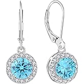 JIWOY 925 Sterling Silver Dangle Drop Earring with Round Leverback Birthstone Jewelry for Her