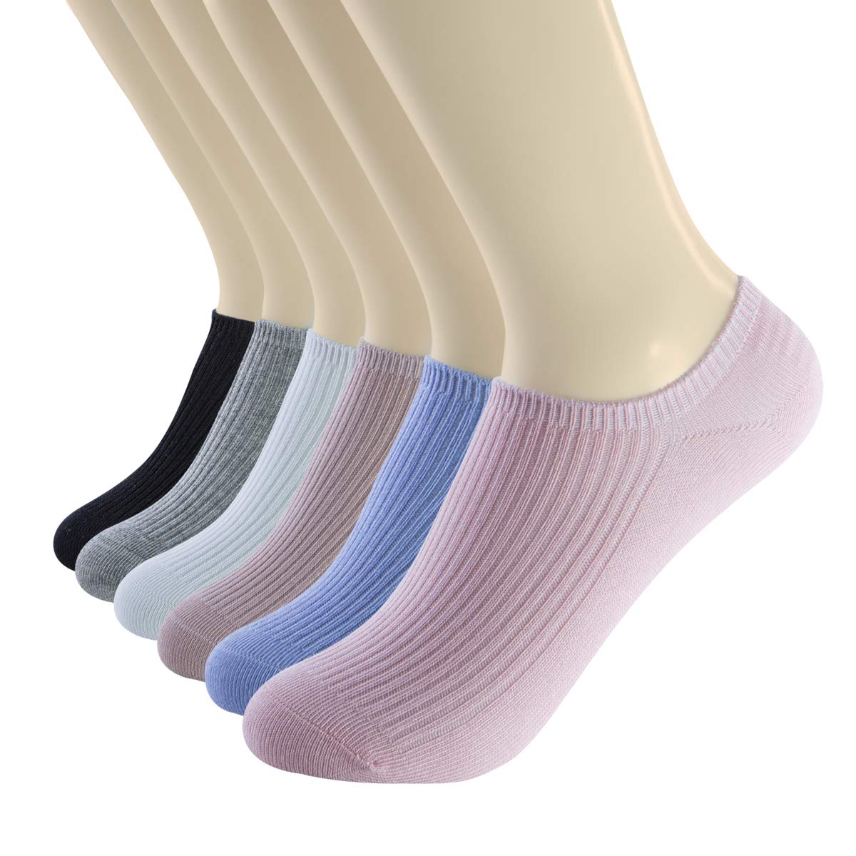 Casual No Show Socks Women Non Slip- Knitted Cotton Ankle Socks Invisible Sneakers Flat Liner Socks 6 Pairs