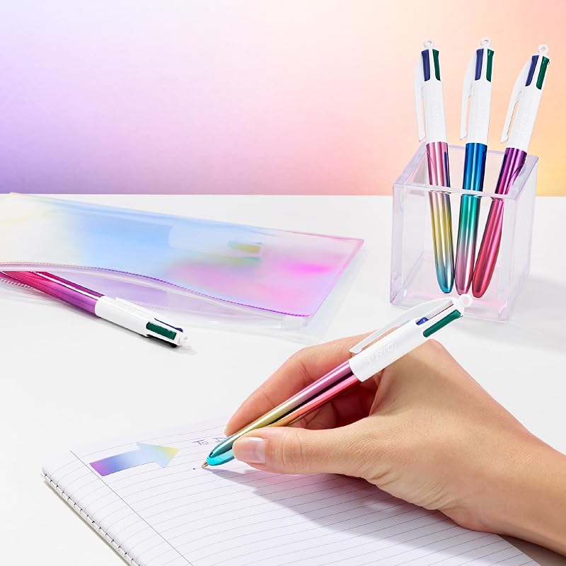 Bolígrafos retráctiles de 4 colores brillantes y degradados, punta media (1,00 mm) en plata metálica, oro, rosa, oro rosa y pastel degradado, paquete de 5